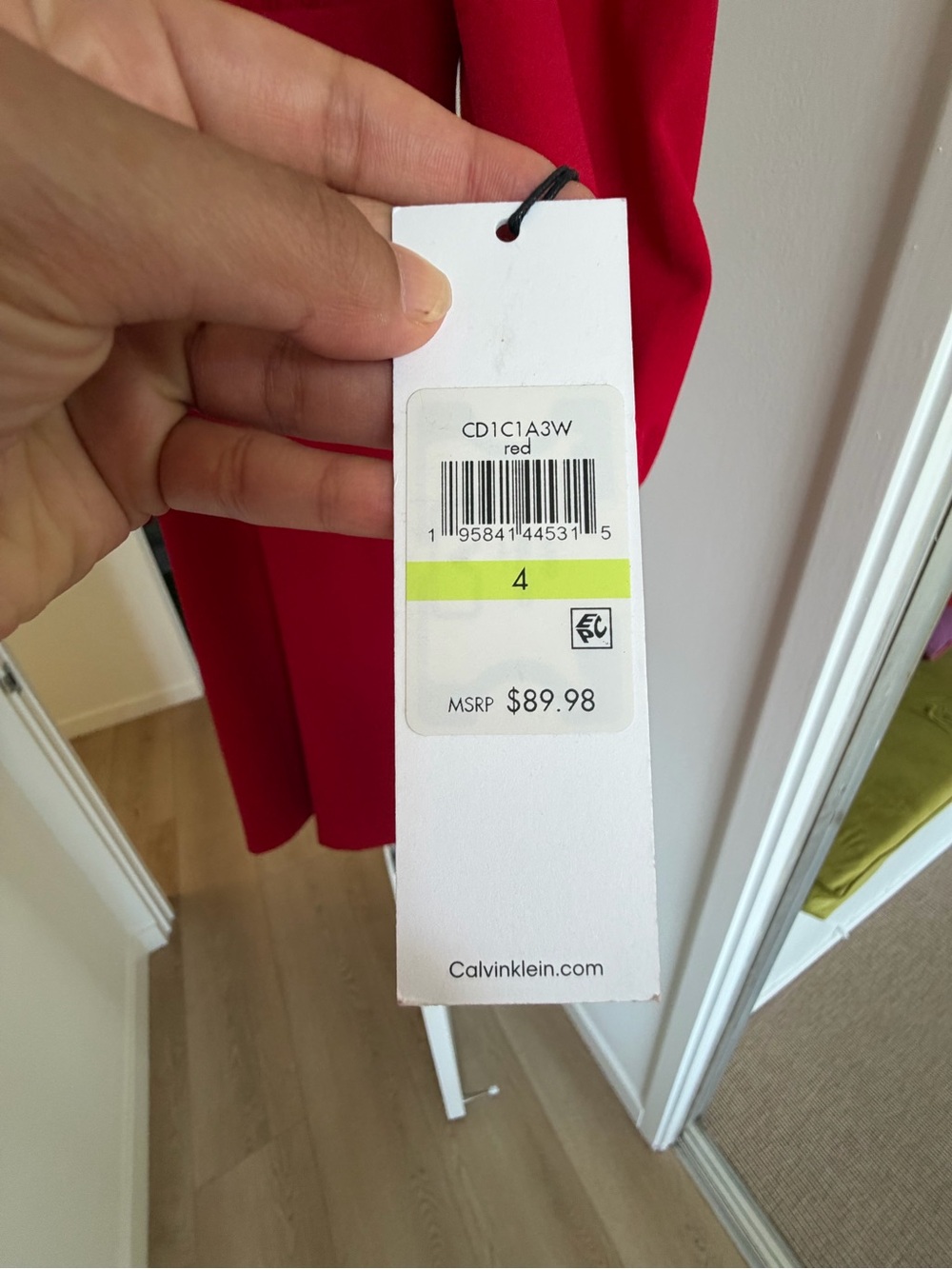Calvin Klein Bold Red V-Neck Mini Dress with Puff Sleeves - Picture 3 of 3